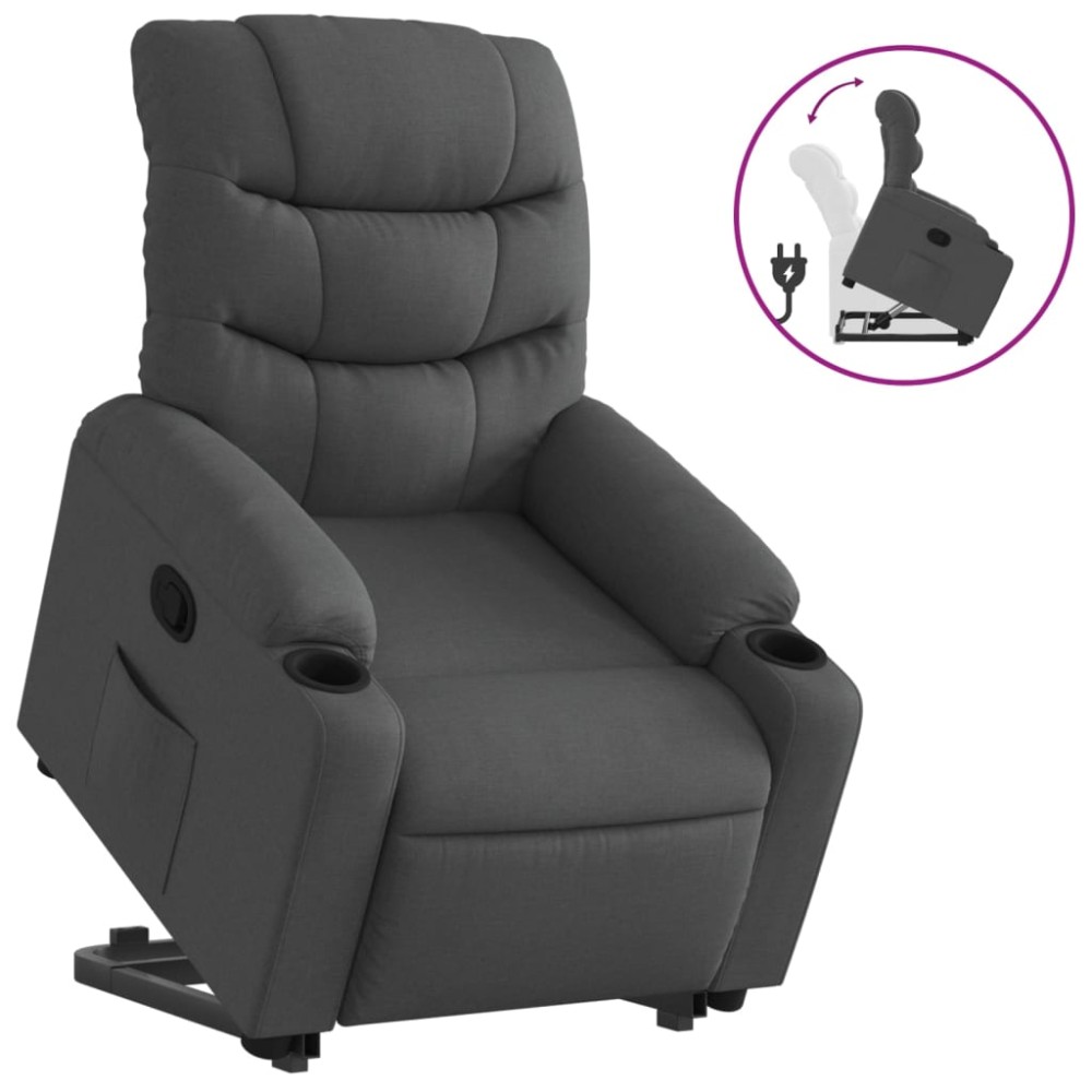 vidaXL Fotoliu rabatabil cu ridicare pe verticală, gri închis, textil
