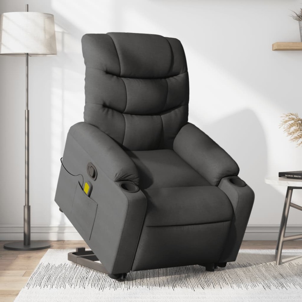 vidaXL Fotoliu de masaj rabatabil cu ridicare, gri închis, textil