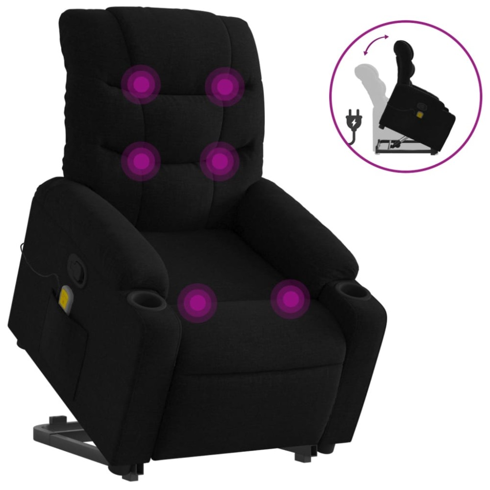 vidaXL Fotoliu rabatabil de masaj, cu ridicare, negru, material textil