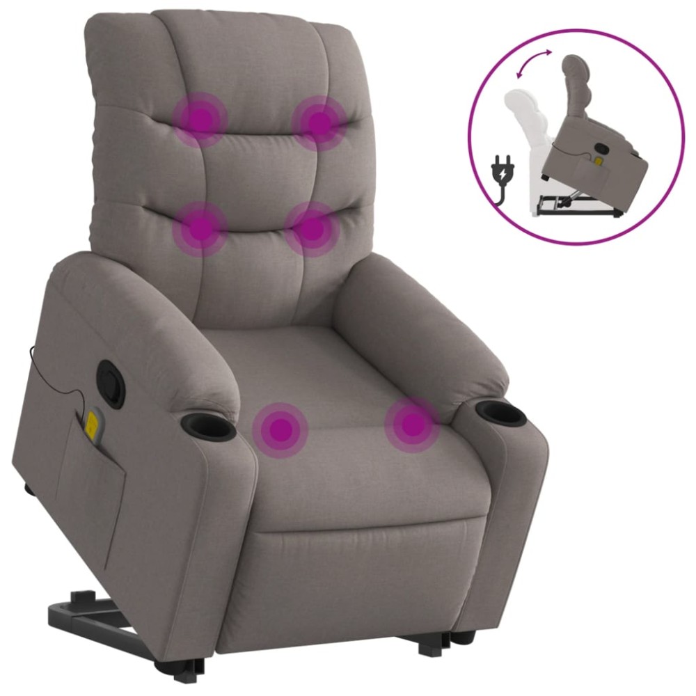 vidaXL Fotoliu rabatabil de masaj cu ridicare, gri taupe, textil
