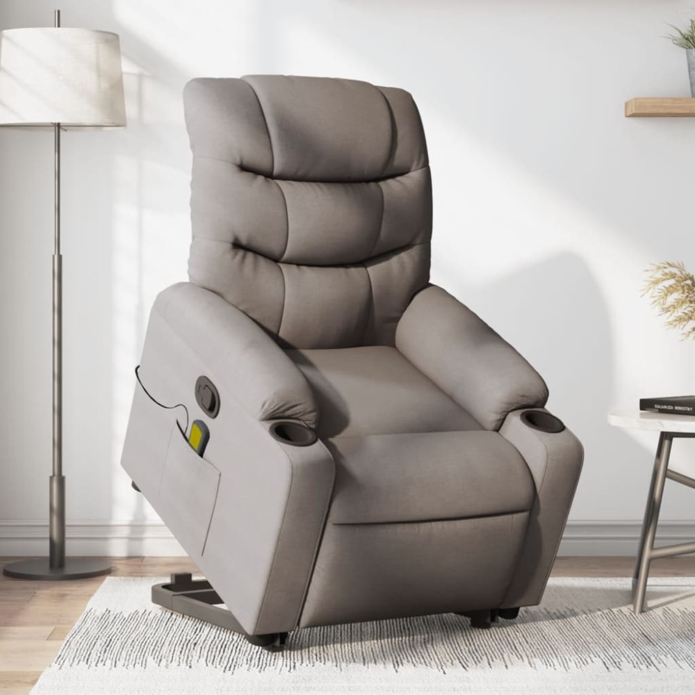 vidaXL Fotoliu rabatabil de masaj cu ridicare, gri taupe, textil