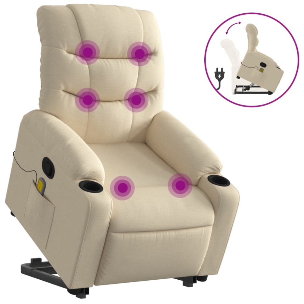 vidaXL Fotoliu masaj rabatabil cu ridicare, crem, material textil