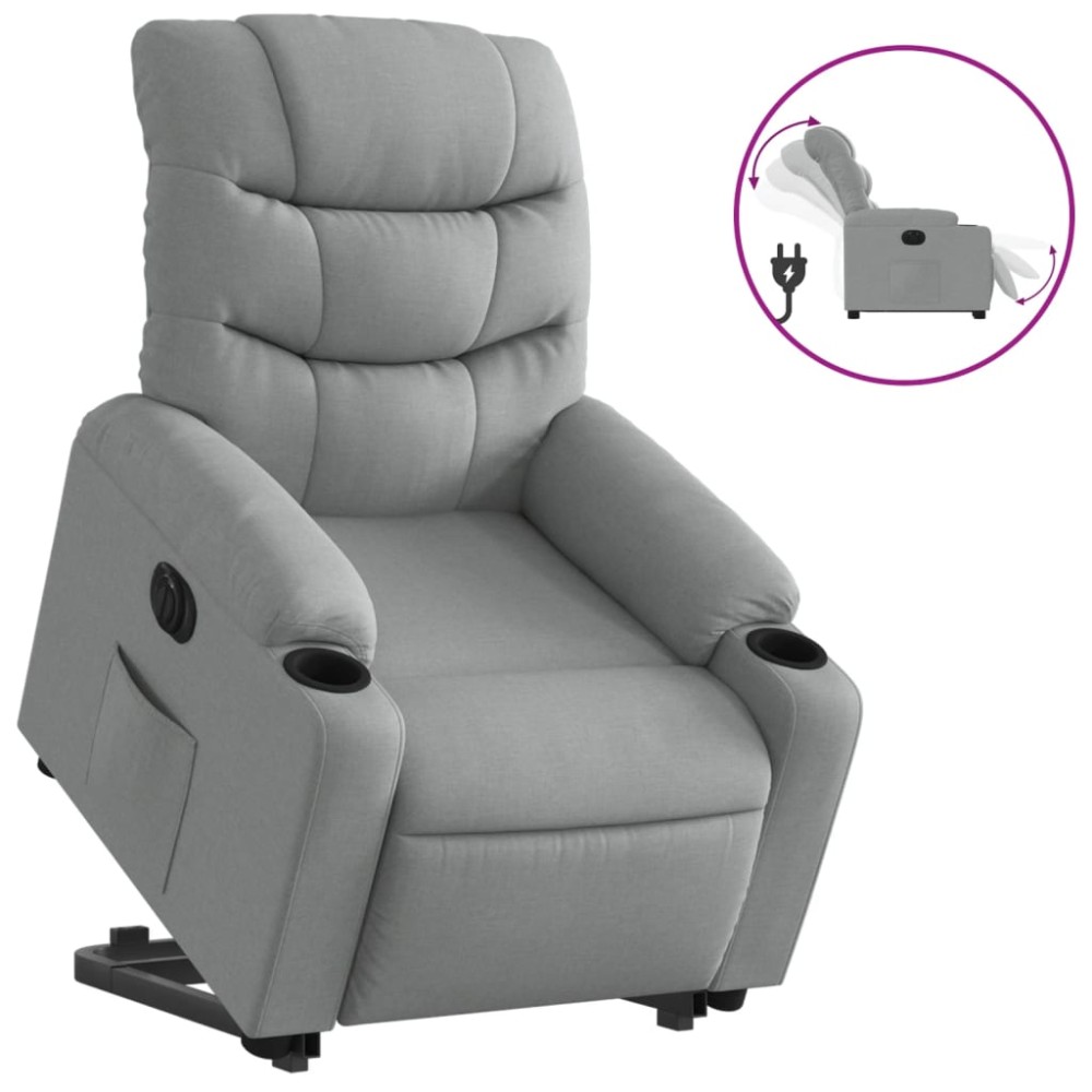vidaXL Fotoliu electric rabatabil cu ridicare, gri deschis, textil