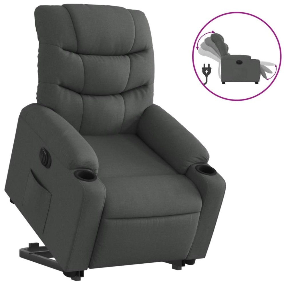 vidaXL Fotoliu electric rabatabil cu ridicare, gri închis, textil