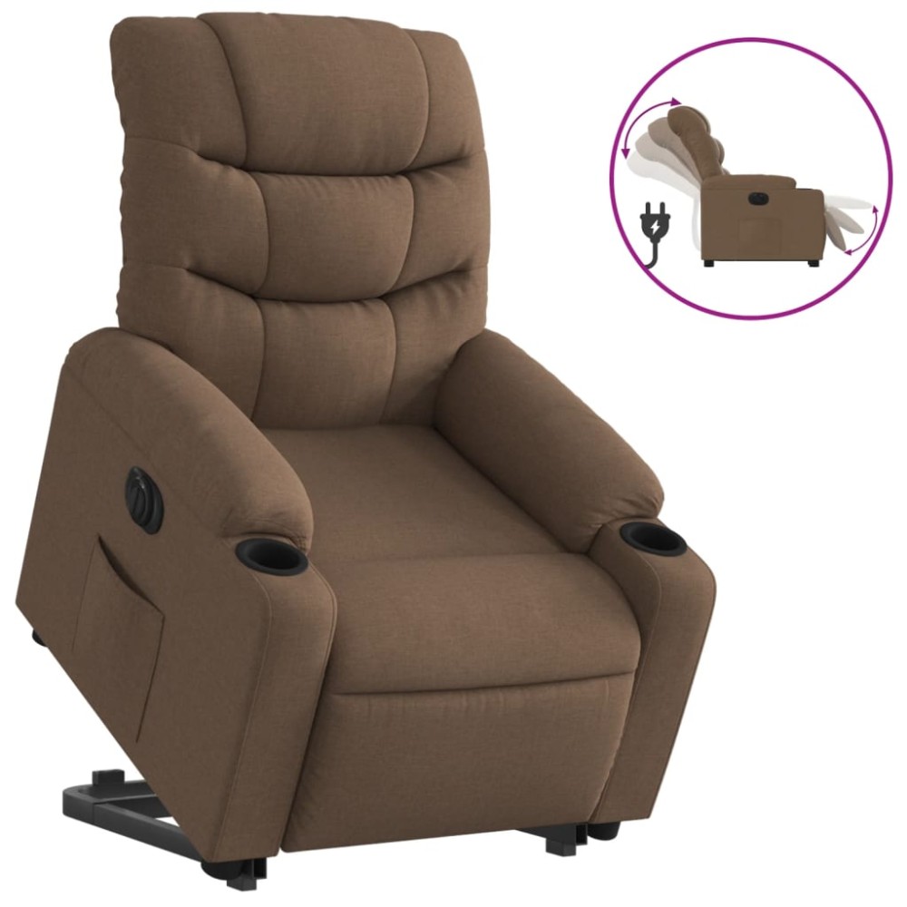 vidaXL Fotoliu electric rabatabil cu ridicare, maro, textil