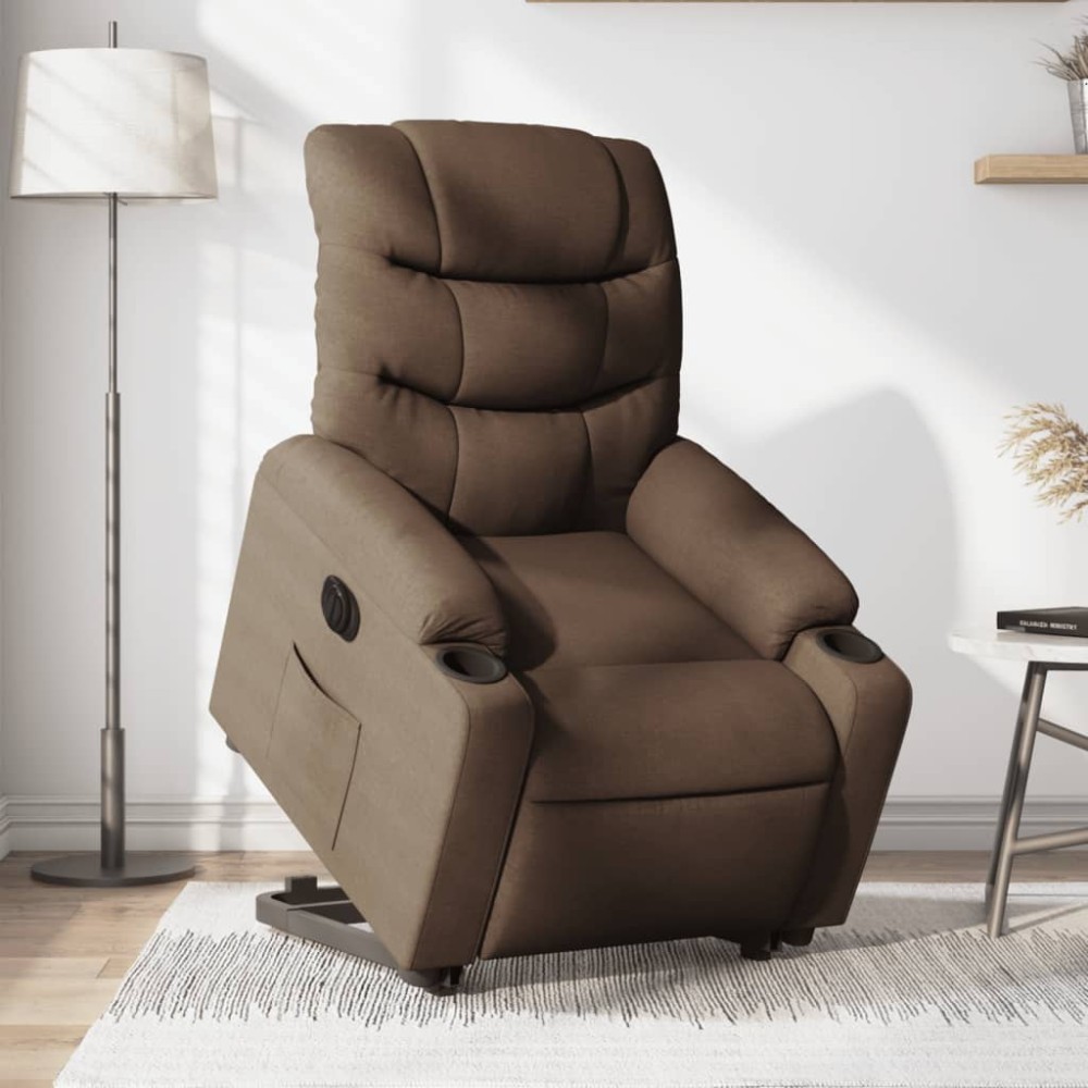 vidaXL Fotoliu electric rabatabil cu ridicare, maro, textil