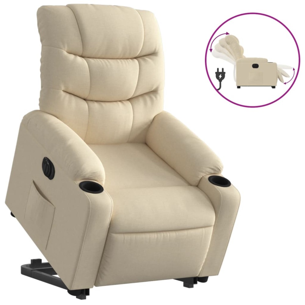 vidaXL Fotoliu electric rabatabil cu ridicare, crem, textil