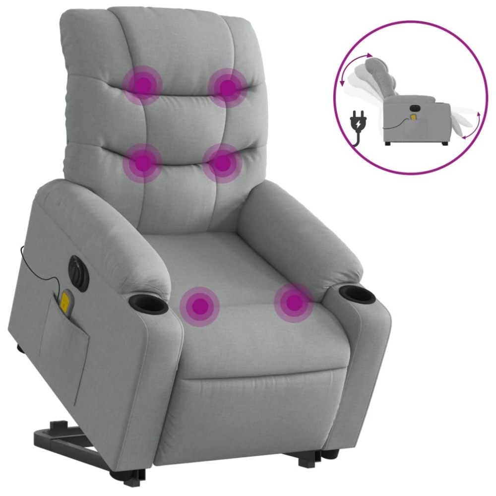 vidaXL Fotoliu electric masaj rabatabil cu ridicare, gri închis textil