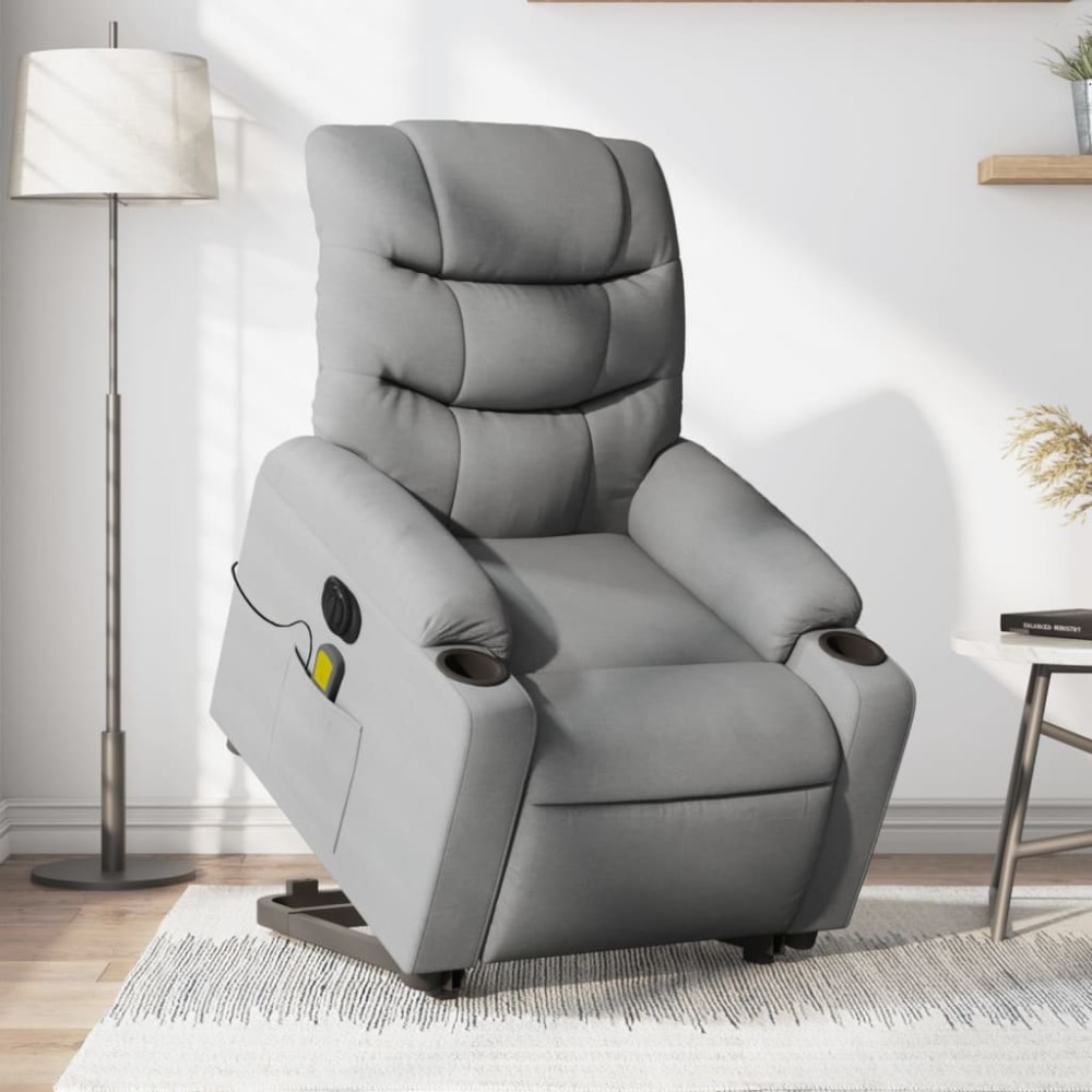 vidaXL Fotoliu electric masaj rabatabil cu ridicare, gri închis textil
