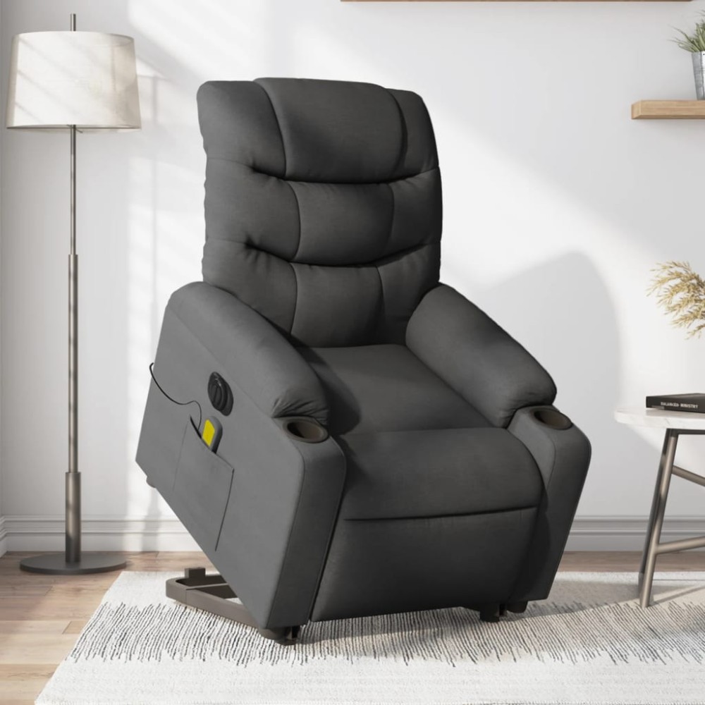 vidaXL Fotoliu electric masaj rabatabil cu ridicare, gri închis textil