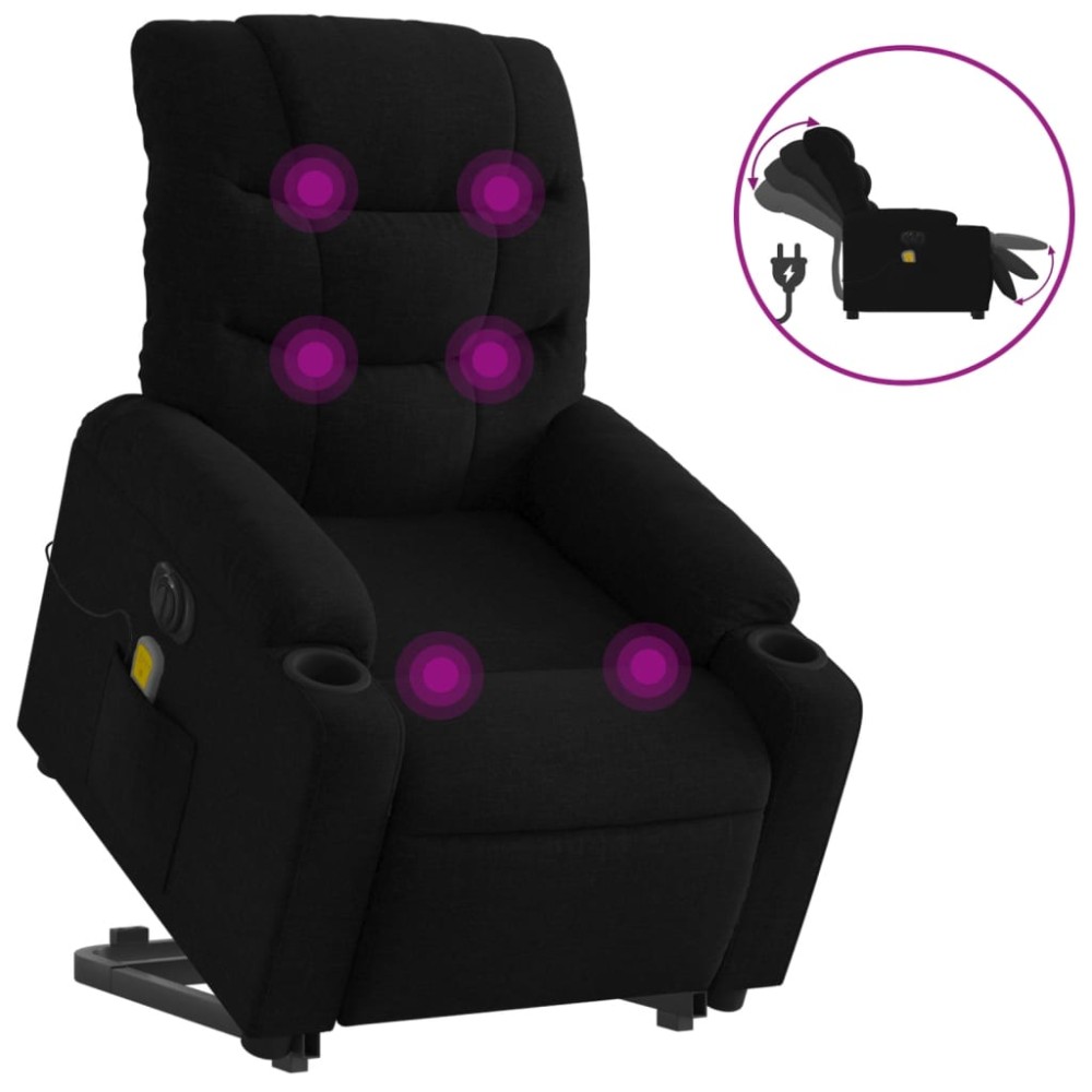 vidaXL Fotoliu electric de masaj rabatabil cu ridicare, negru, textil