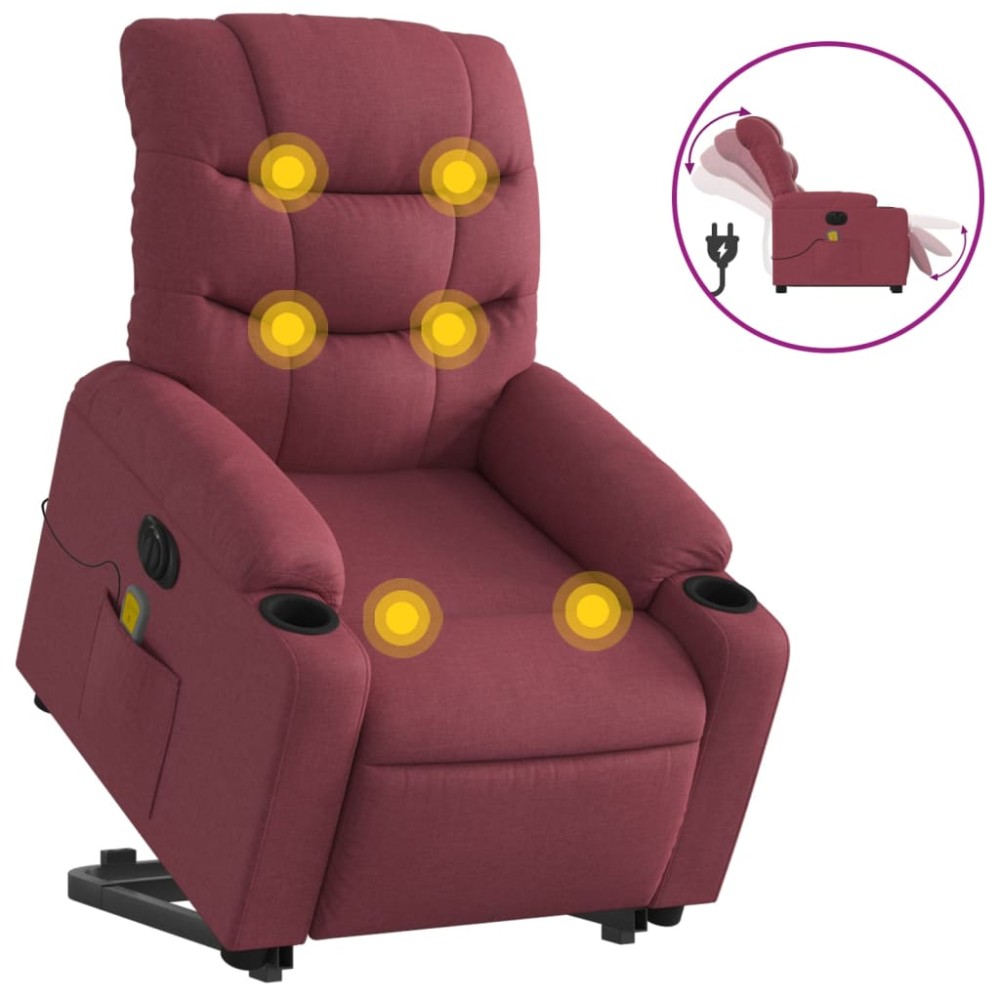 vidaXL Fotoliu de masaj electric rabatabil cu ridicare roșu vin textil