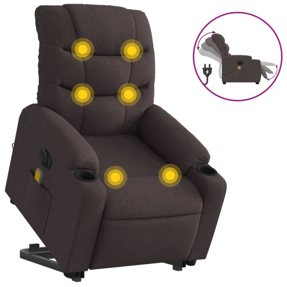 vidaXL Fotoliu electric masaj rabatabil cu ridicare maro închis textil