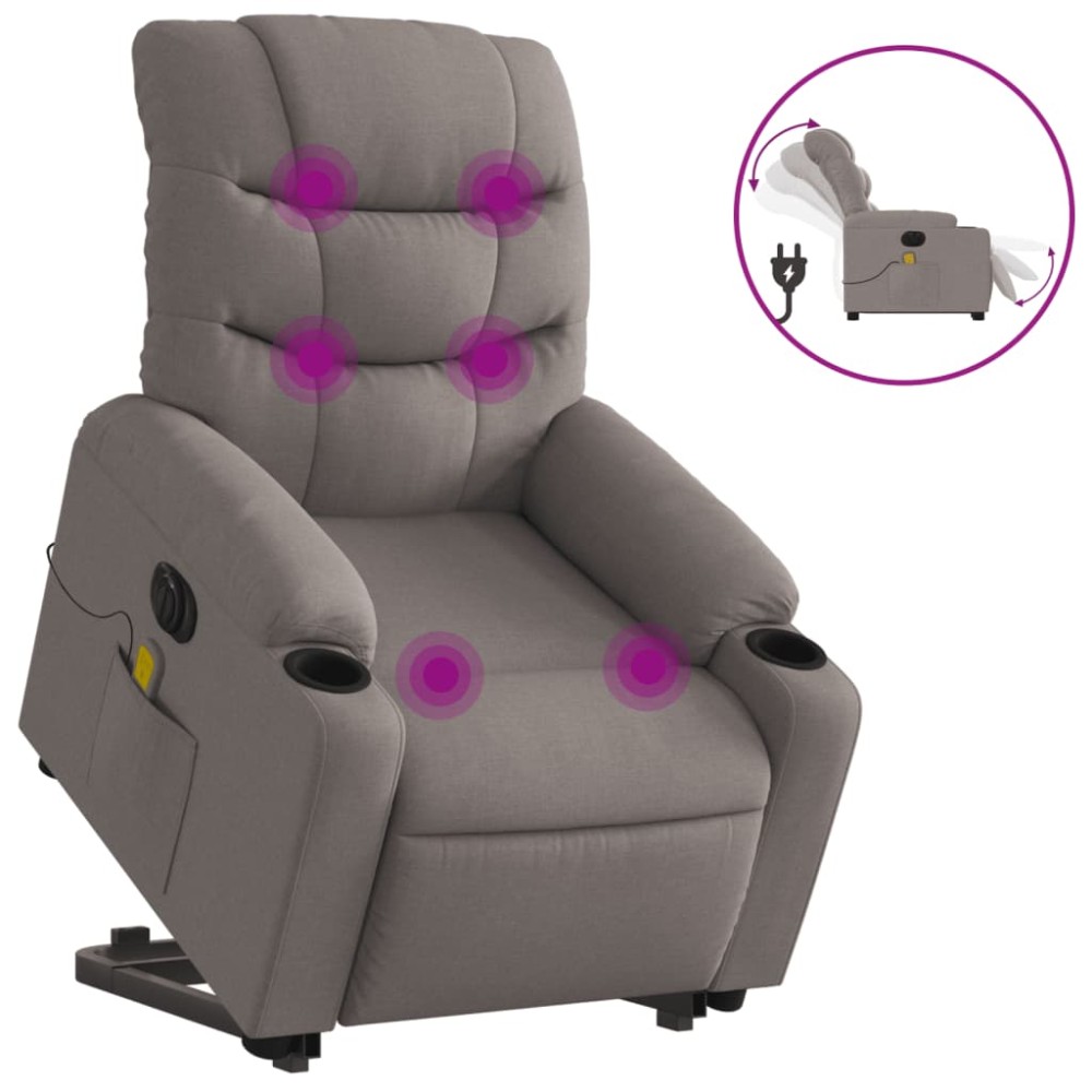 vidaXL Fotoliu electric masaj rabatabil cu ridicare, gri taupe, textil