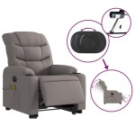 vidaXL Fotoliu electric masaj rabatabil cu ridicare, gri taupe, textil