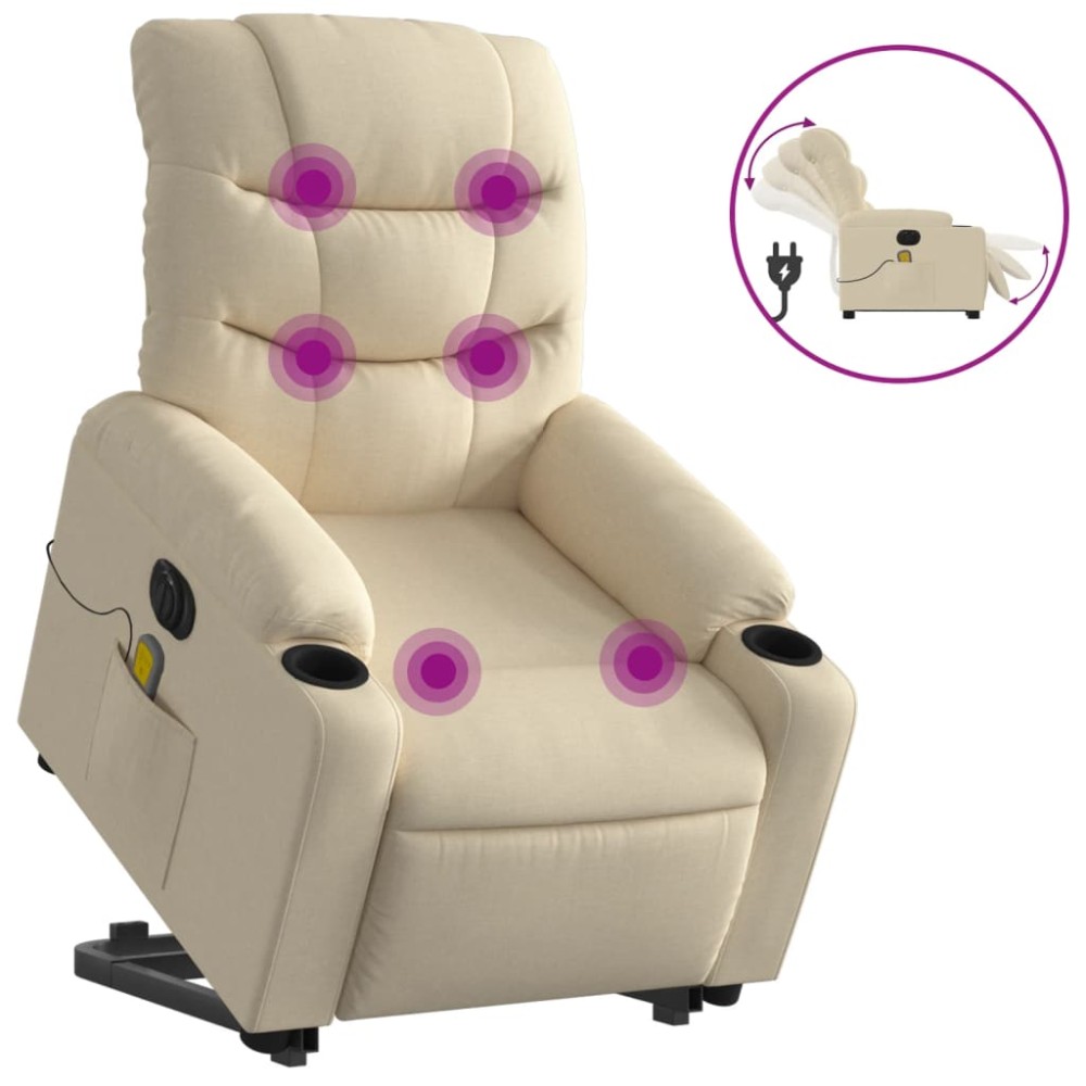 vidaXL Fotoliu electric de masaj rabatabil cu ridicare, crem, textil