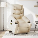 vidaXL Fotoliu electric de masaj rabatabil cu ridicare, crem, textil vidaXL Fotoliu electric de masaj rabatabil cu ridicare, crem, textil