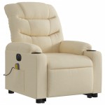 vidaXL Fotoliu electric de masaj rabatabil cu ridicare, crem, textil vidaXL Fotoliu electric de masaj rabatabil cu ridicare, crem, textil