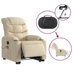vidaXL Fotoliu electric de masaj rabatabil cu ridicare, crem, textil vidaXL Fotoliu electric de masaj rabatabil cu ridicare, crem, textil