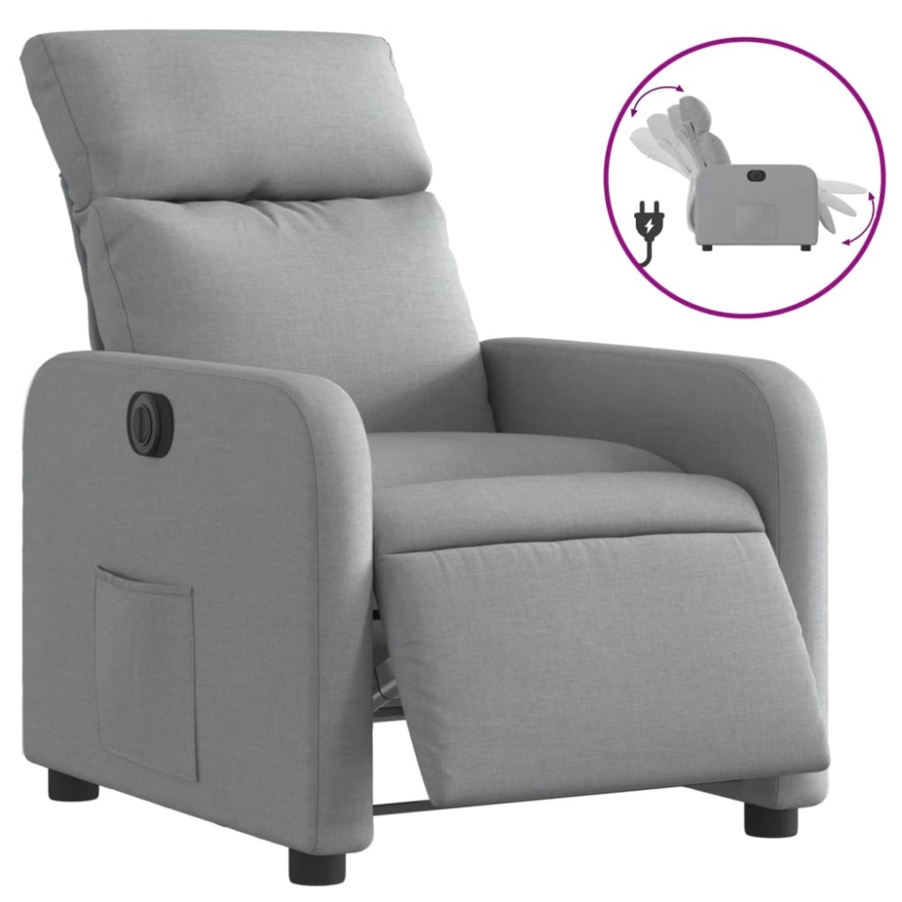 vidaXL Fotoliu rabatabil electric, gri deschis, textil