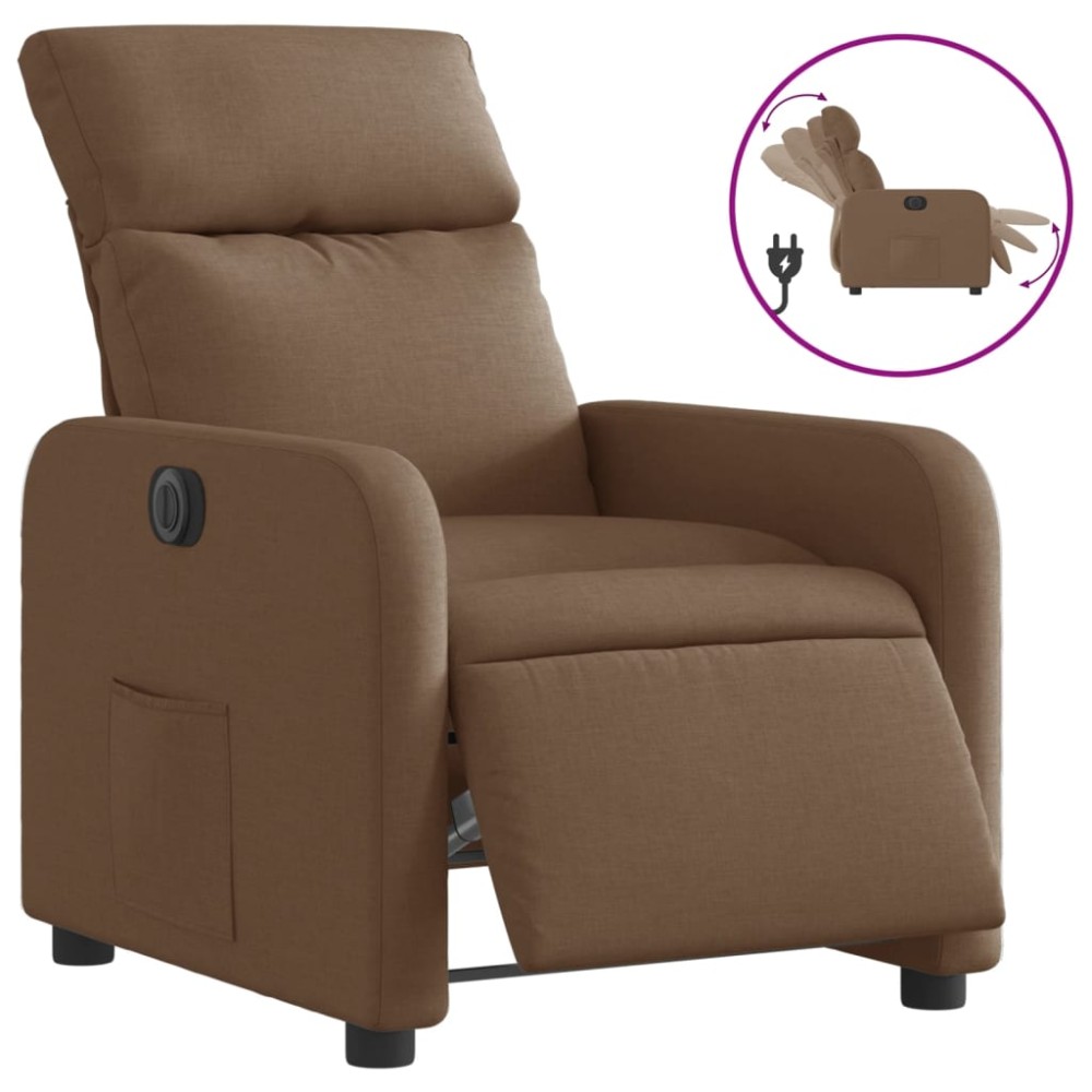 vidaXL Fotoliu rabatabil electric, maro, material textil