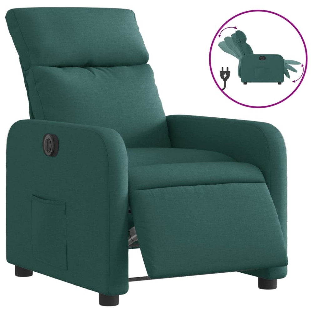 vidaXL Fotoliu rabatabil electric, verde închis, material textil