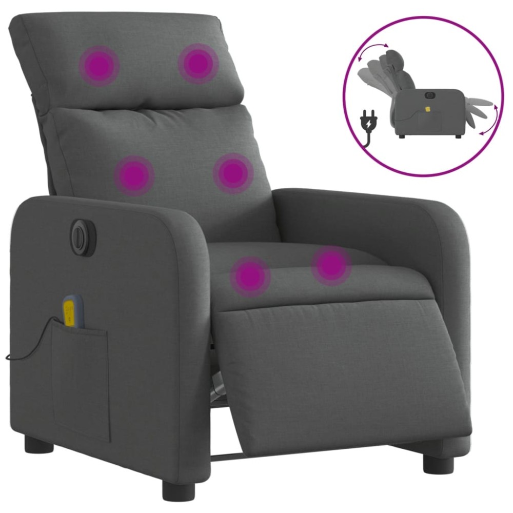 vidaXL Fotoliu electric de masaj rabatabil, gri închis, textil