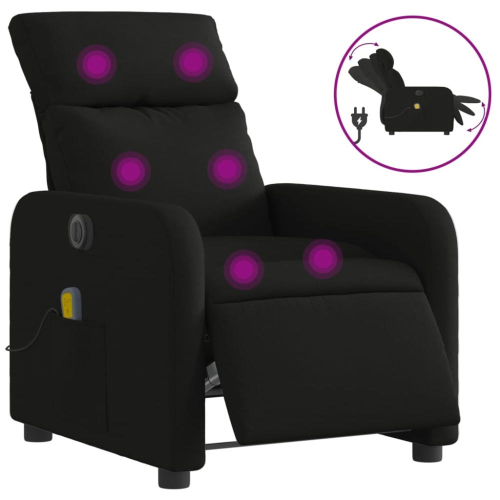 vidaXL Fotoliu electric de masaj rabatabil, negru, textil