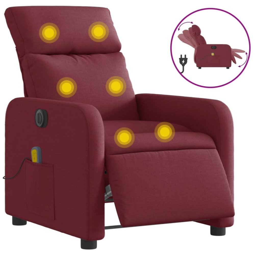 vidaXL Fotoliu electric de masaj rabatabil, roșu vin, textil