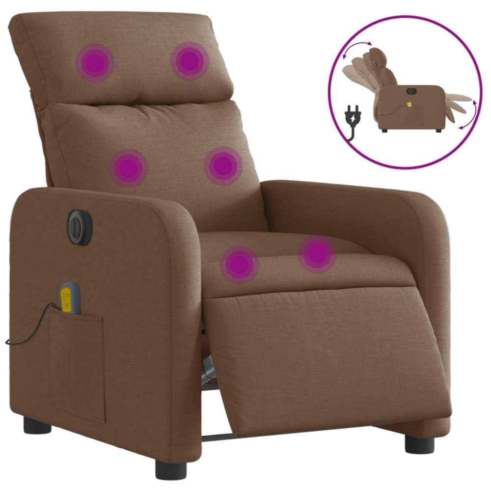 vidaXL Fotoliu electric de masaj rabatabil, maro, textil