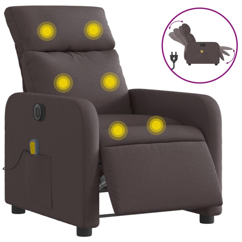vidaXL Fotoliu electric de masaj rabatabil, maro închis, textil