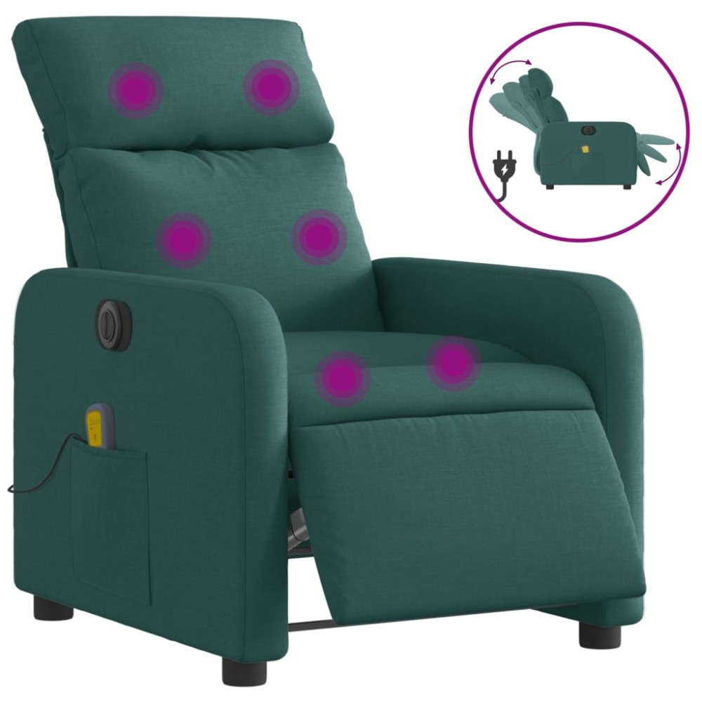 vidaXL Fotoliu electric de masaj rabatabil, verde închis, textil
