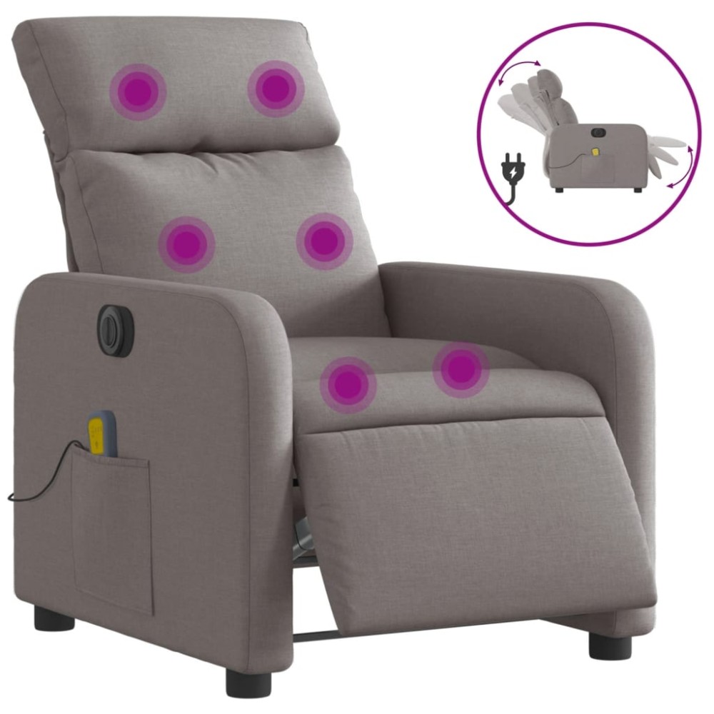 vidaXL Fotoliu electric de masaj rabatabil, gri taupe, textil