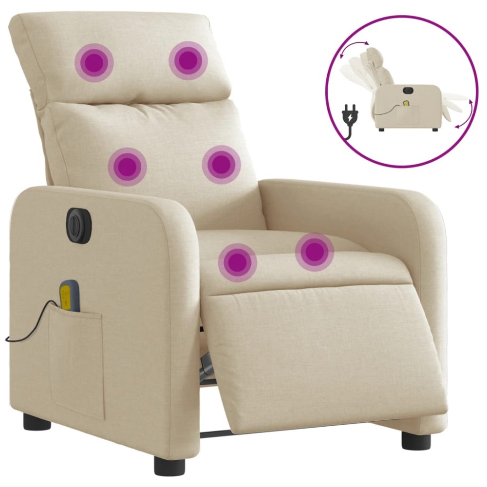 vidaXL Fotoliu electric de masaj rabatabil, crem, textil