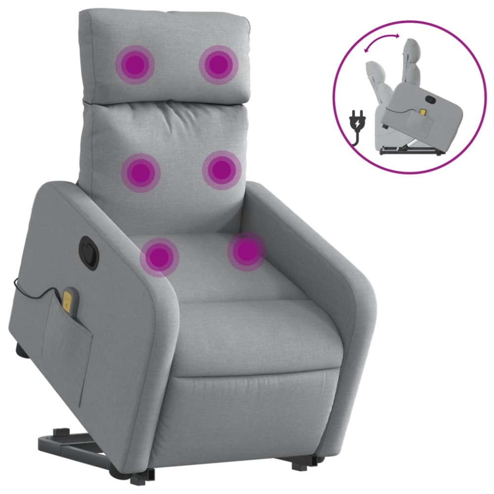 vidaXL Fotoliu de masaj rabatabil cu ridicare, gri deschis, textil