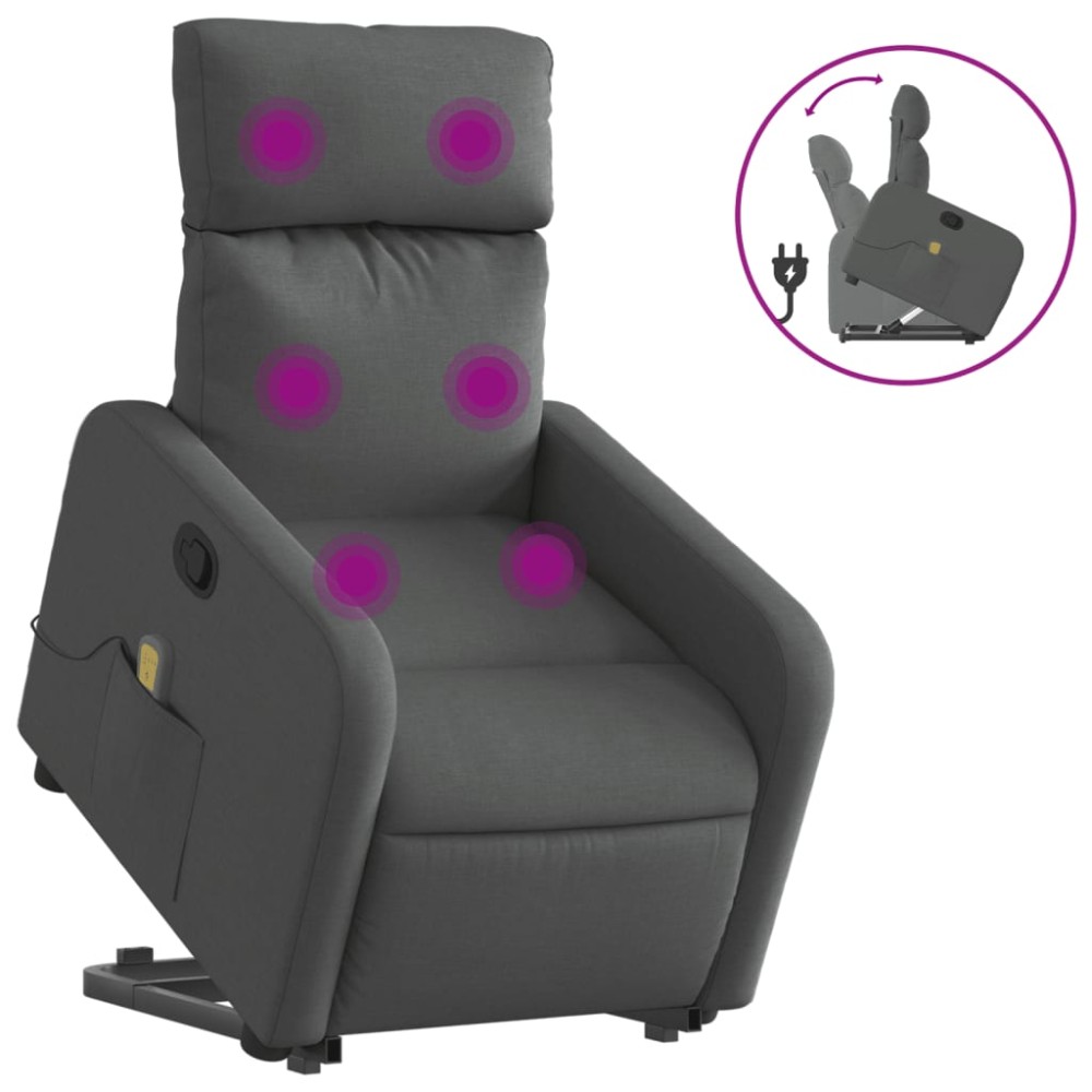 vidaXL Fotoliu de masaj rabatabil cu ridicare, gri închis, textil