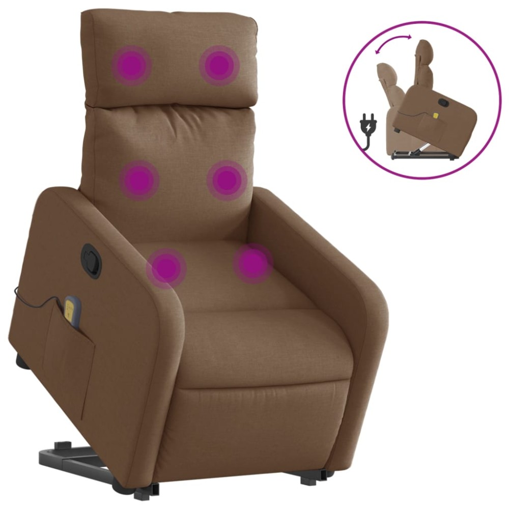 vidaXL Fotoliu de masaj rabatabil cu ridicare, maro, textil