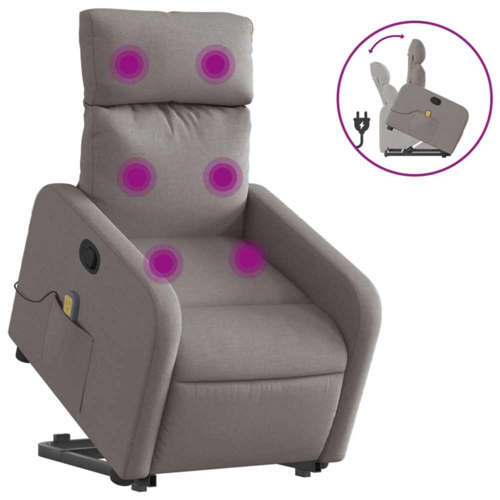 vidaXL Fotoliu rabatabil de masaj cu ridicare, gri taupe, textil
