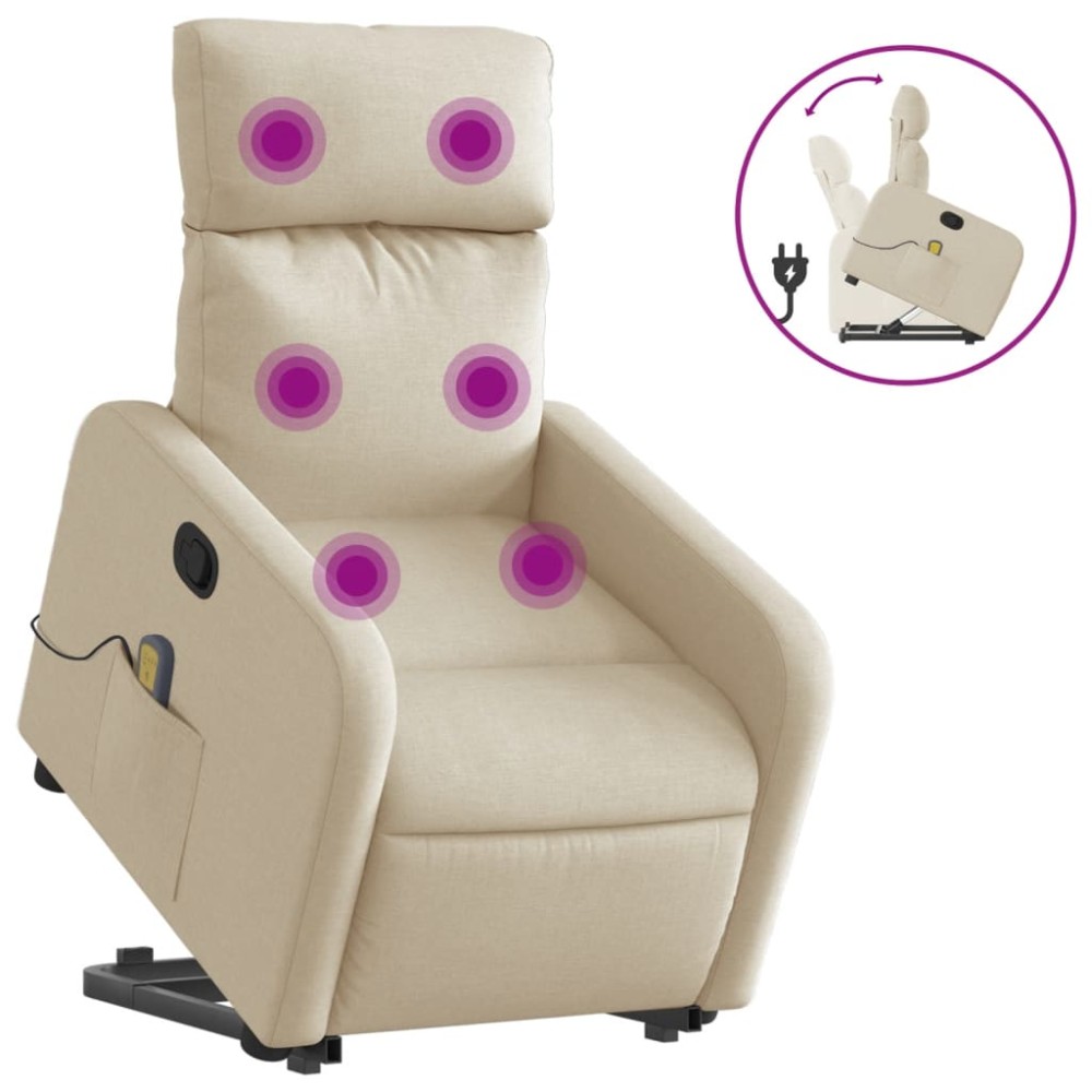 vidaXL Fotoliu masaj rabatabil cu ridicare, crem, material textil