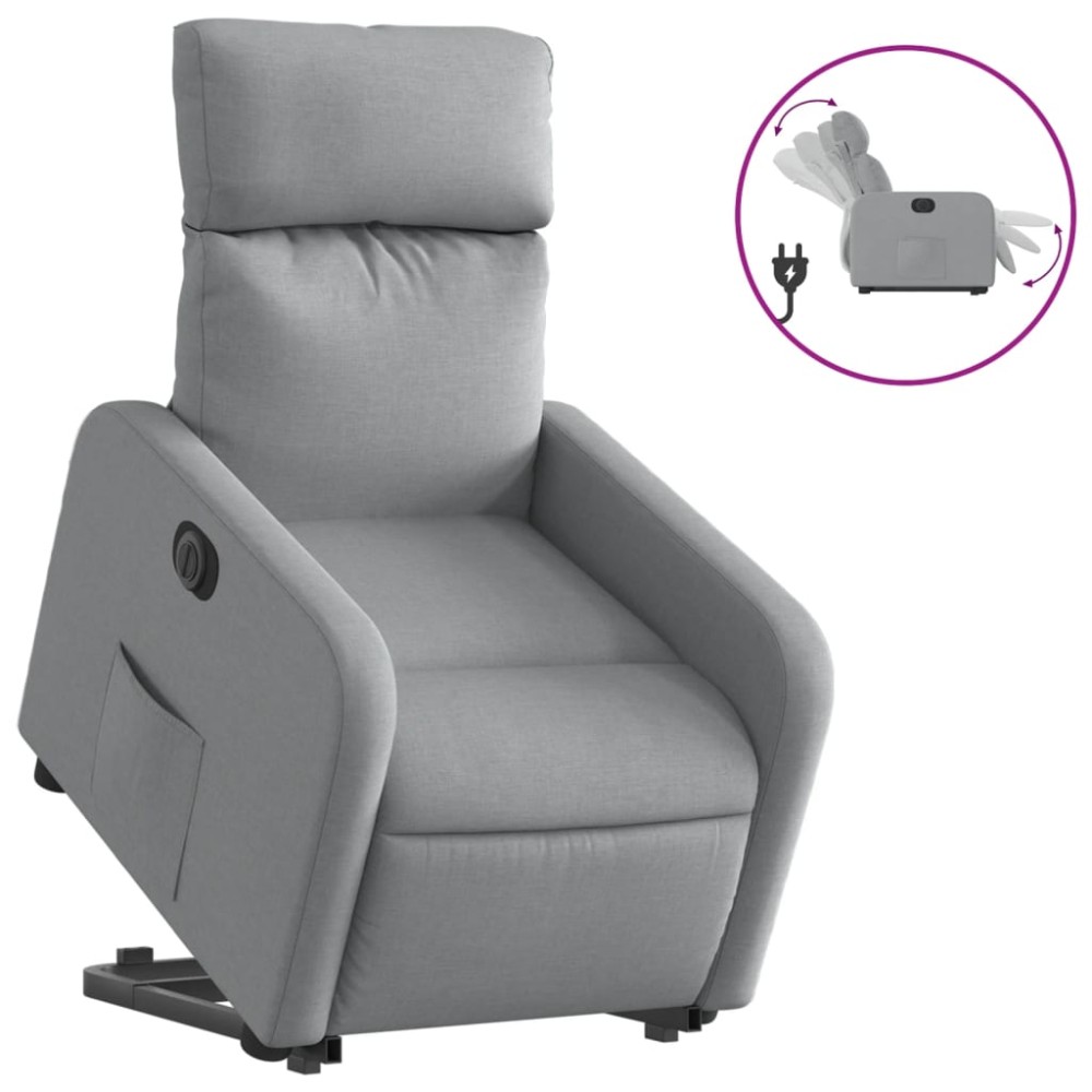 vidaXL Fotoliu electric rabatabil cu ridicare, gri deschis, textil