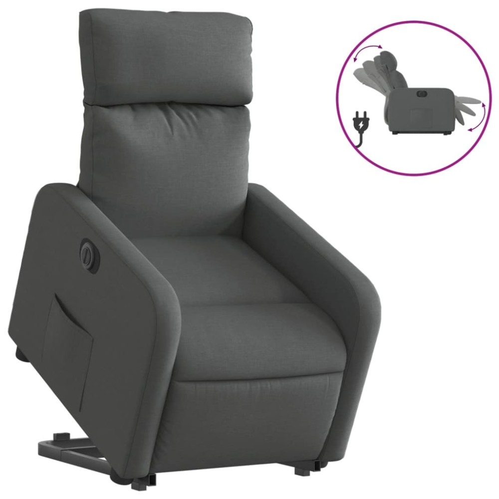 vidaXL Fotoliu electric rabatabil cu ridicare, gri închis, textil