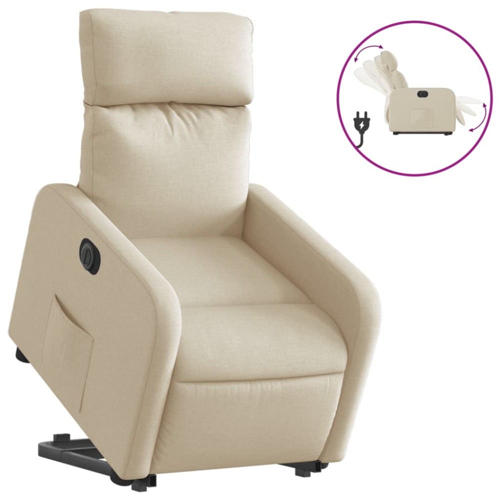 vidaXL Fotoliu electric rabatabil cu ridicare, crem, textil