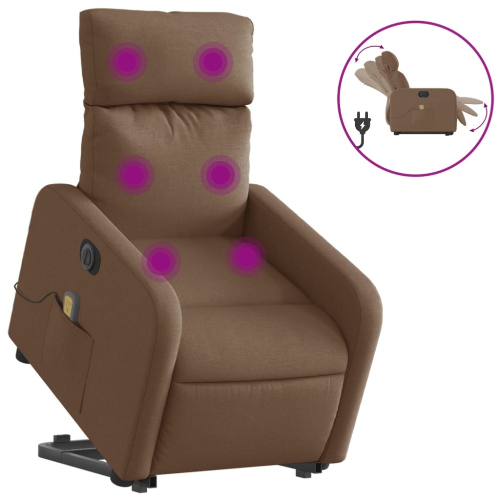 vidaXL Fotoliu electric de masaj rabatabil cu ridicare, maro, textil