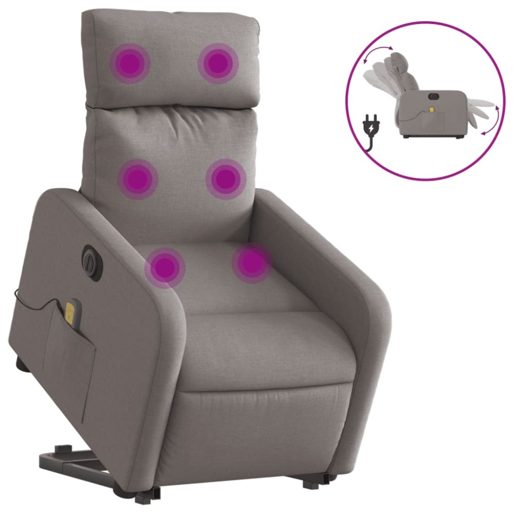 vidaXL Fotoliu electric masaj rabatabil cu ridicare, gri taupe, textil