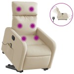 vidaXL Fotoliu electric de masaj rabatabil cu ridicare, crem, textil vidaXL Fotoliu electric de masaj rabatabil cu ridicare, crem, textil