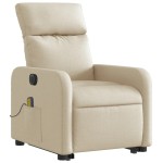 vidaXL Fotoliu electric de masaj rabatabil cu ridicare, crem, textil vidaXL Fotoliu electric de masaj rabatabil cu ridicare, crem, textil
