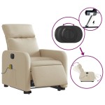 vidaXL Fotoliu electric de masaj rabatabil cu ridicare, crem, textil vidaXL Fotoliu electric de masaj rabatabil cu ridicare, crem, textil