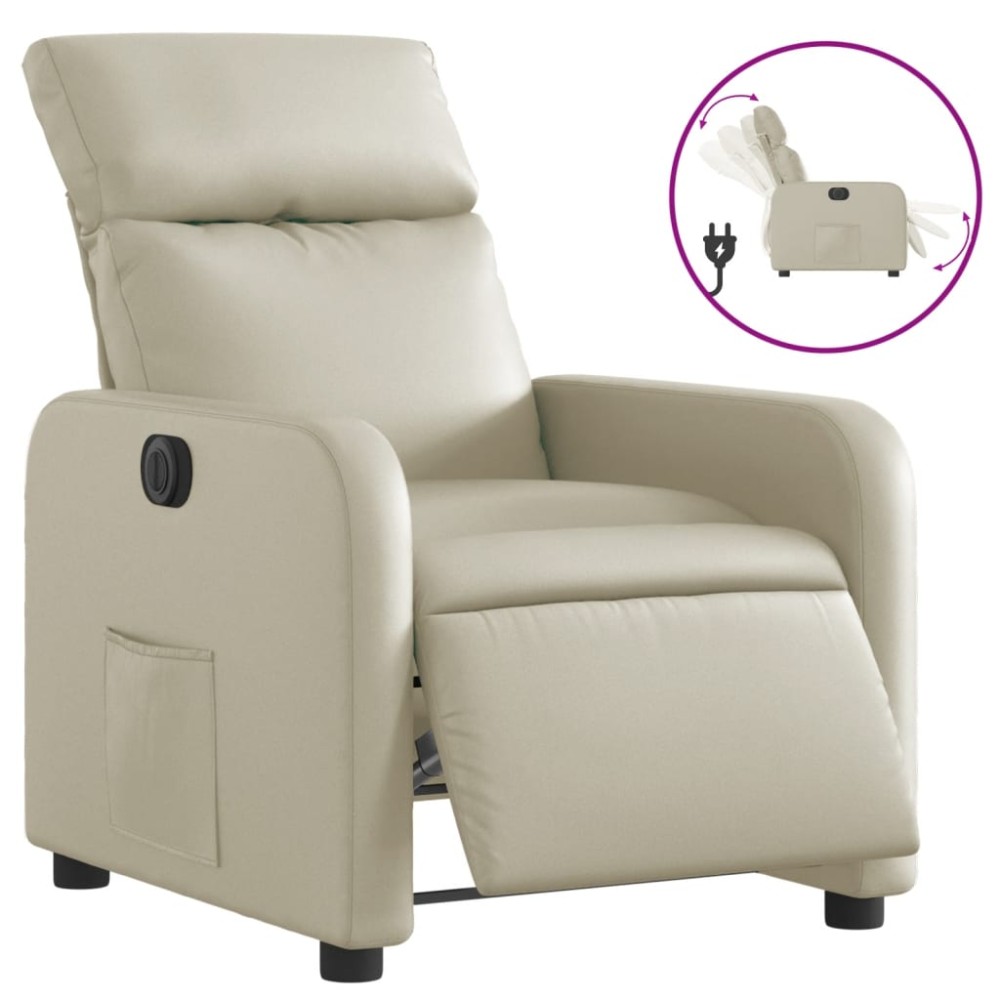 vidaXL Fotoliu rabatabil electric, crem, piele ecologică
