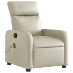 vidaXL Fotoliu electric de masaj rabatabil, crem, piele ecologică