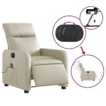 vidaXL Fotoliu electric de masaj rabatabil, crem, piele ecologică